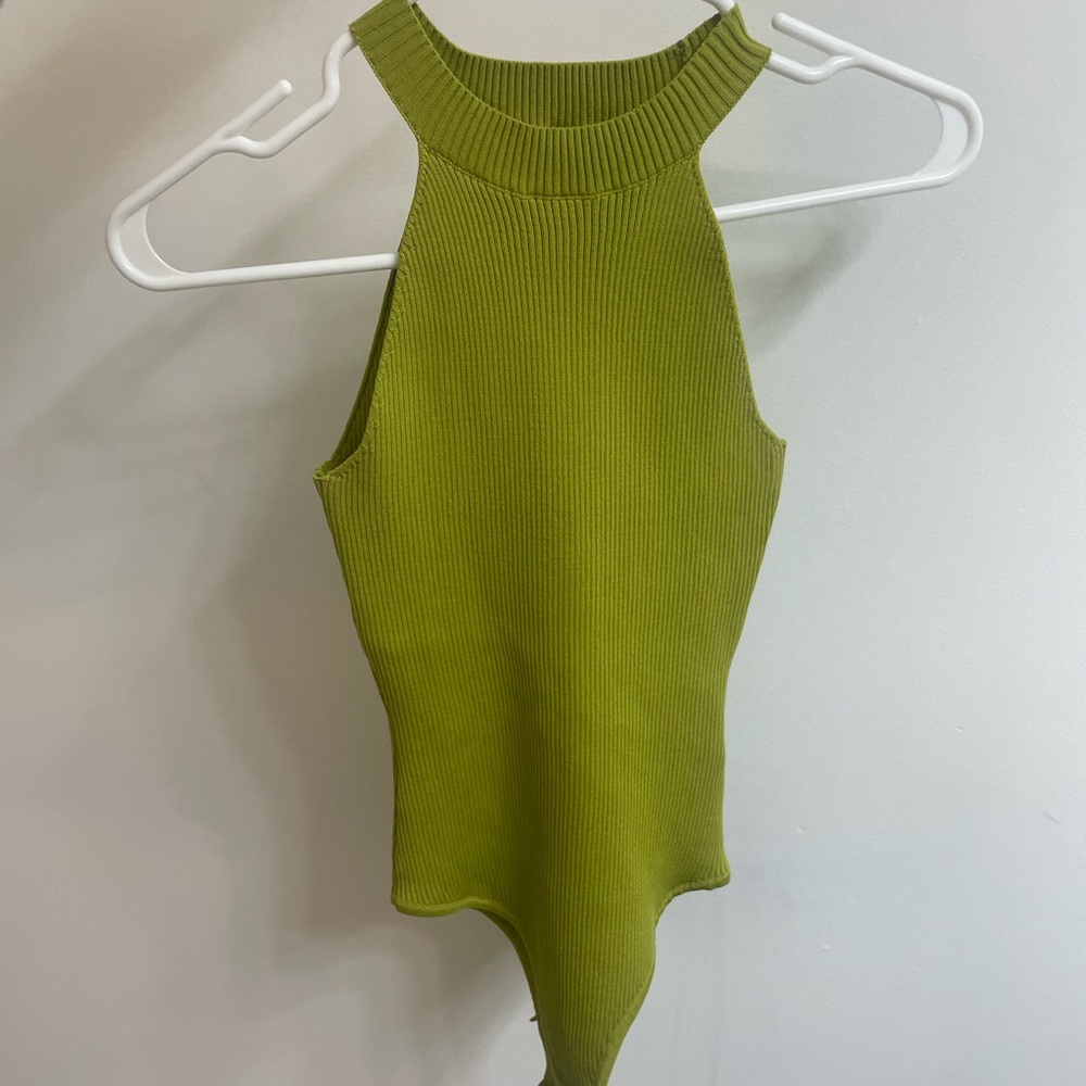 Ribbed Green Sleeveless Bodysuit